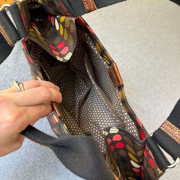 ORLA KIELY Multicolored Brown Pink Stem Print Laminate Canvas Handbag Tote Purse - Picture 14 of 16